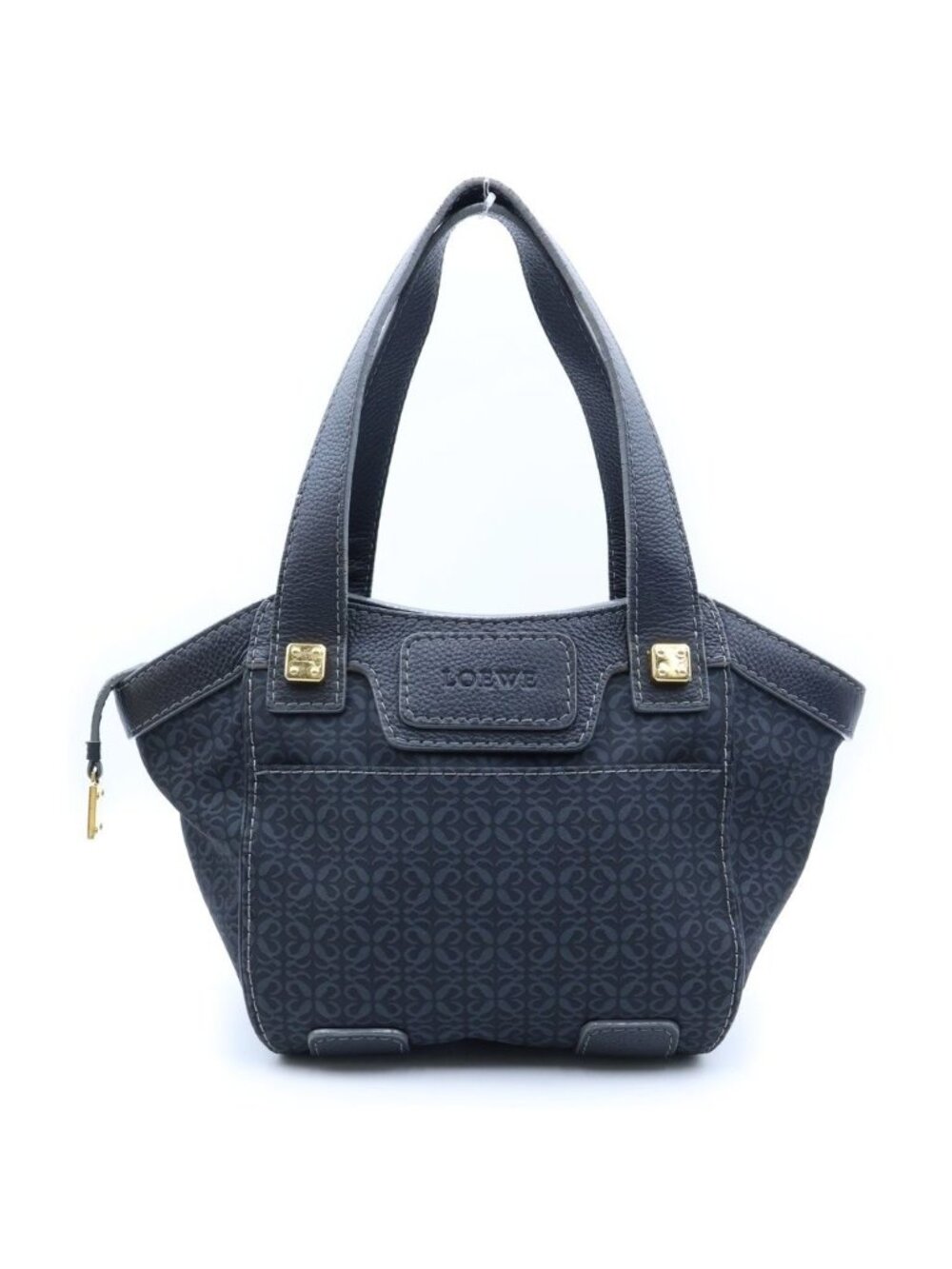 Loewe Repeat Anagram Tote Bag Navy Leather Gold